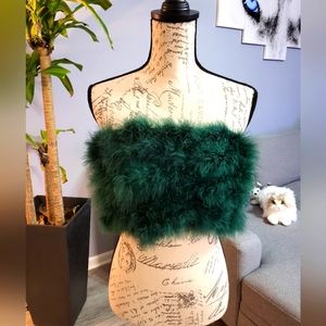 Summer Woman Bra Casual Outwear Tops Ostrich Feather Club Blouse Green Size M